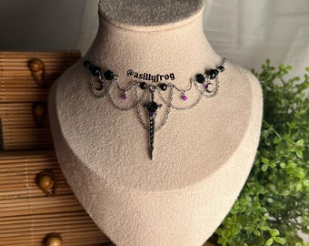 Night Ruler: Stainless Steel Necklace, Handmade, Gothic Sword Pendant Rose