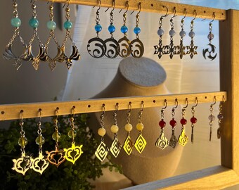 Genshin Elemental Earrings: Stainless Steel, Handmade, Pyro Geo Dendro Anemo Hydro Cryo Electro Genshin Impact inspired Game