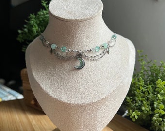 Collar Moonlight Sparkle, acero inoxidable, colgante de luna, celestial, estrella, delicado, mágico, collar hecho a mano, regalo para ella