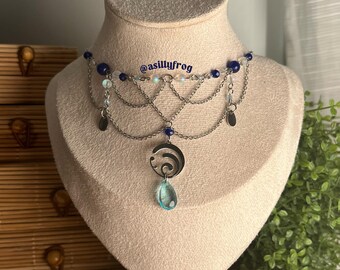 Furina Inspired Necklace: Genshin Impact Hydro Jewelry, Handmade, Stainless Steel
