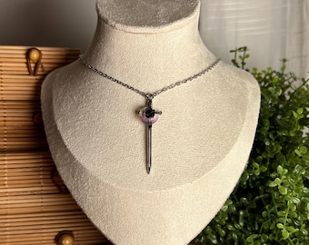 Withered Rose: Stainless Steel Necklace, Handmade, Sword Moon Rose Pendant