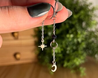 Starry Night Earrings: Stainless Steel, Handmade, celestial, moon, stars
