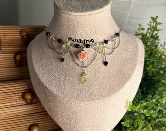 Midnight Garden: Stainless Steel Necklace, Handmade, Floral Thorns, Rose Goth Handmade