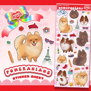 Feuille d'autocollants en vinyle parisien de Poméranie | Stickers chien kawaii | Stickers vinyles, Stickers Bullet Journal, Stickers France, Paris Tour Eiffel