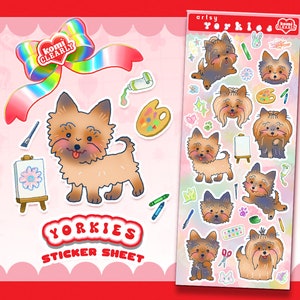 Yorkshire Terrier Sticker Sheet | Kawaii Dog Stickers | Yorkies, Vinyl Sticker, Dog Artist Stickers, Yorkie Sticker, Bullet Journal Stickers