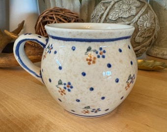 Boleslawiec Blue Rose Hand Made in Poland Big Belly Mug