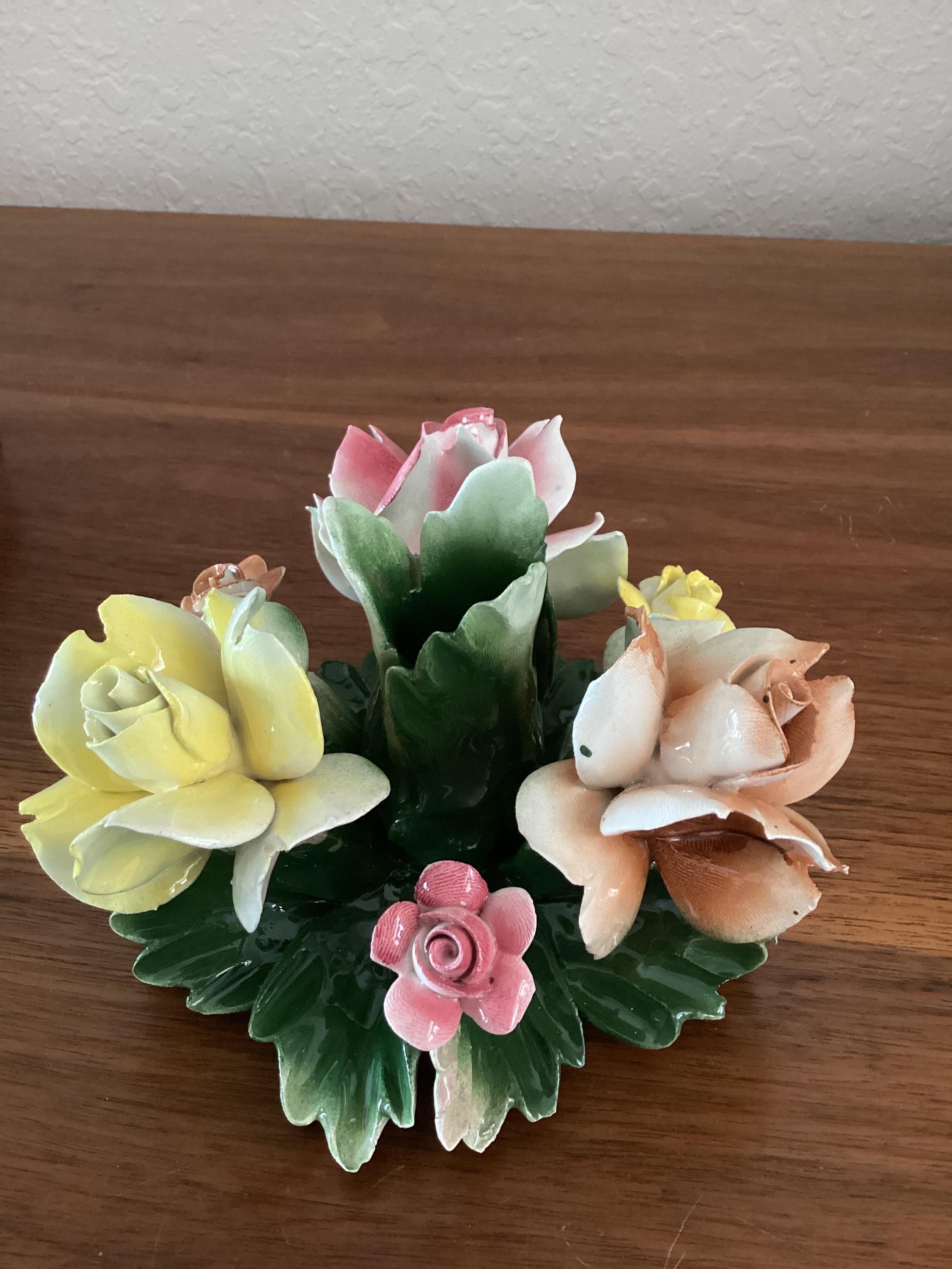 Capodimonte Italian Floral Porcelain Candle Holder Multicolored