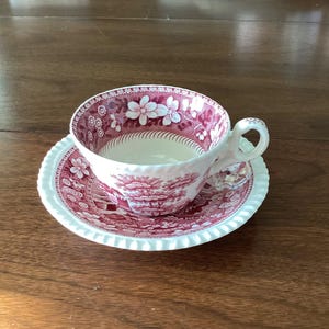 Spode Pink Tower Design made in England tea cup and saucer set