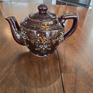 Vintage Moriage Redware hand painted Japan tea pot