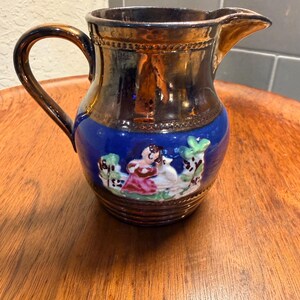 Allerton Longton Pottery England Luster Copper tone Relief Scene 4"h Creamer