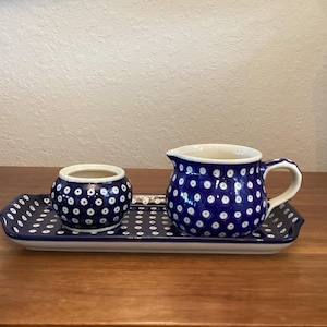 Boleslawiec Blue Peacock Hand Made in Poland Cream and Sugar set