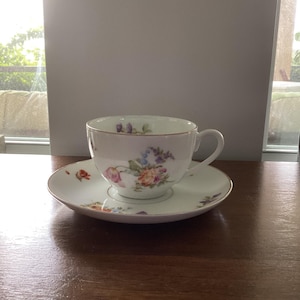 Krister Porzellan Manufaktur KPM Germany Tea Cup and Saucer Floral Gold Trim