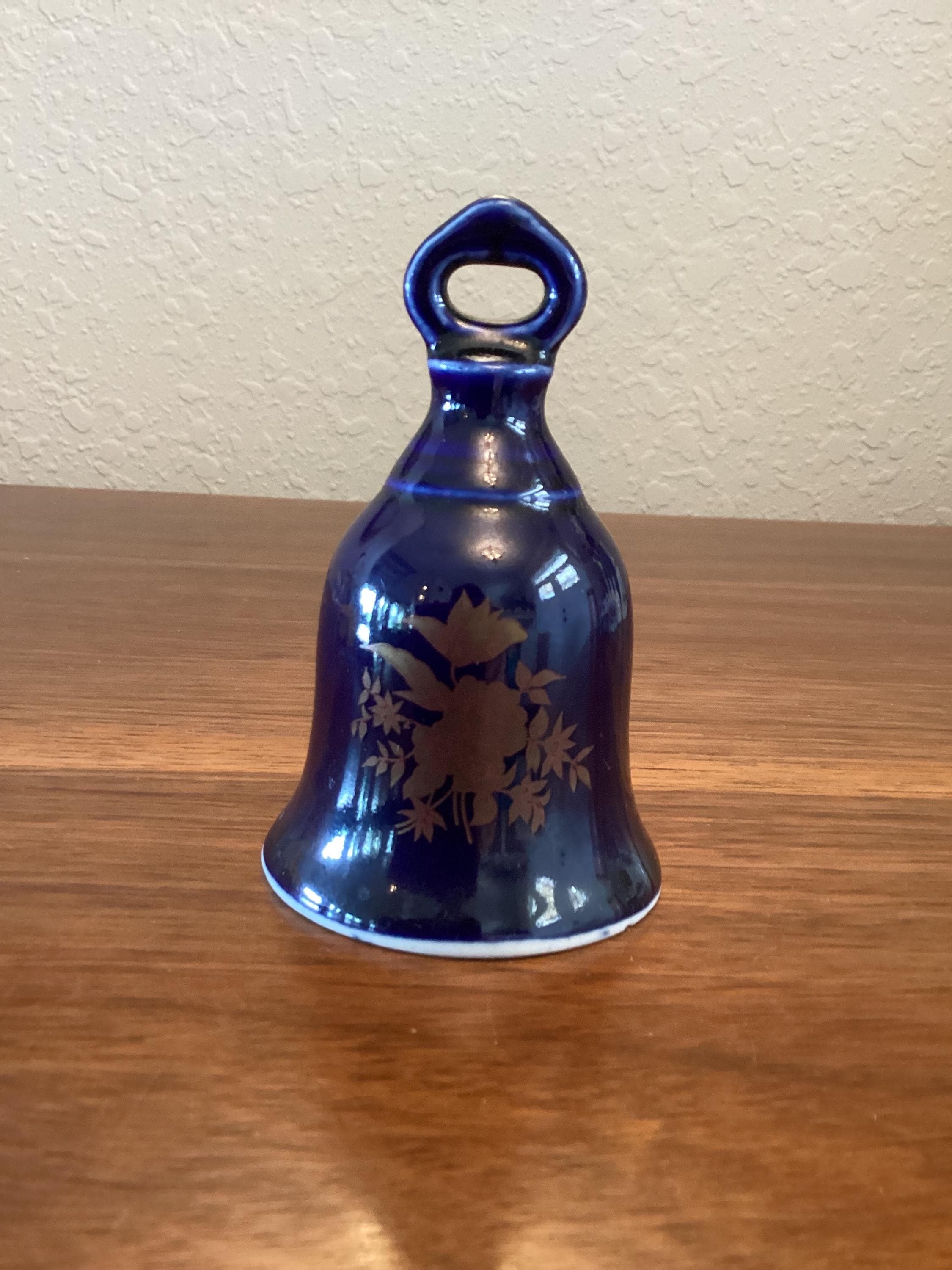 Vintage Cobalt Blue Bell with Floral