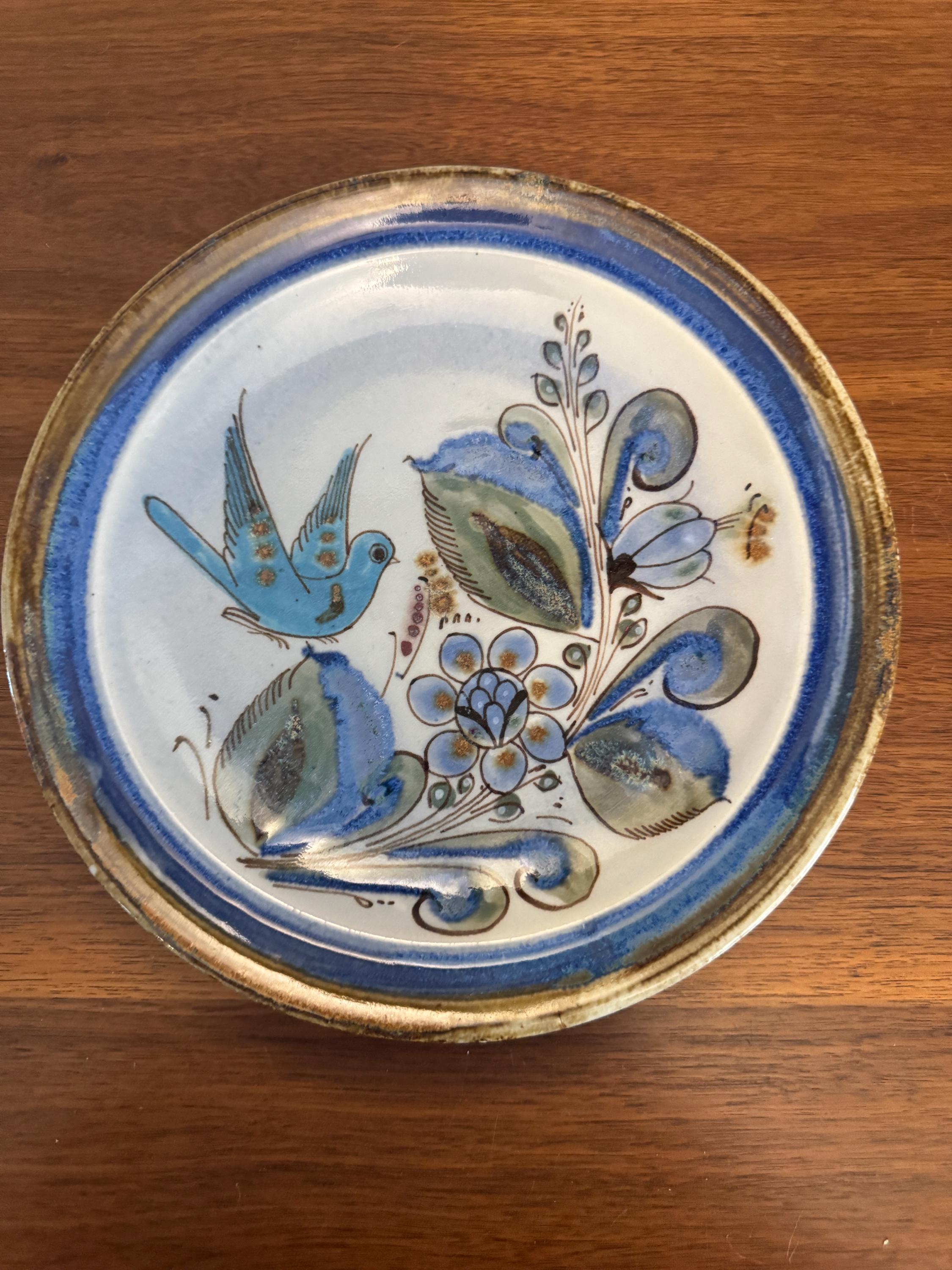El Palomar Blue Bird Dinner Plate From Tonala, Mexico by Ken