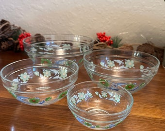 Imperial Glass Blue Flower Nesting Bowls Set of 4