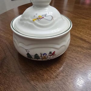 Vintage Pfaltzgraff Snow Village Christmas Sugar Bowl with Lid Vintage Holiday Table Christmas Buffet Table Covered Sugar Dish for Christmas