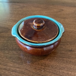 Vintage Brown Glazed Pottery Individual Casserole Dish