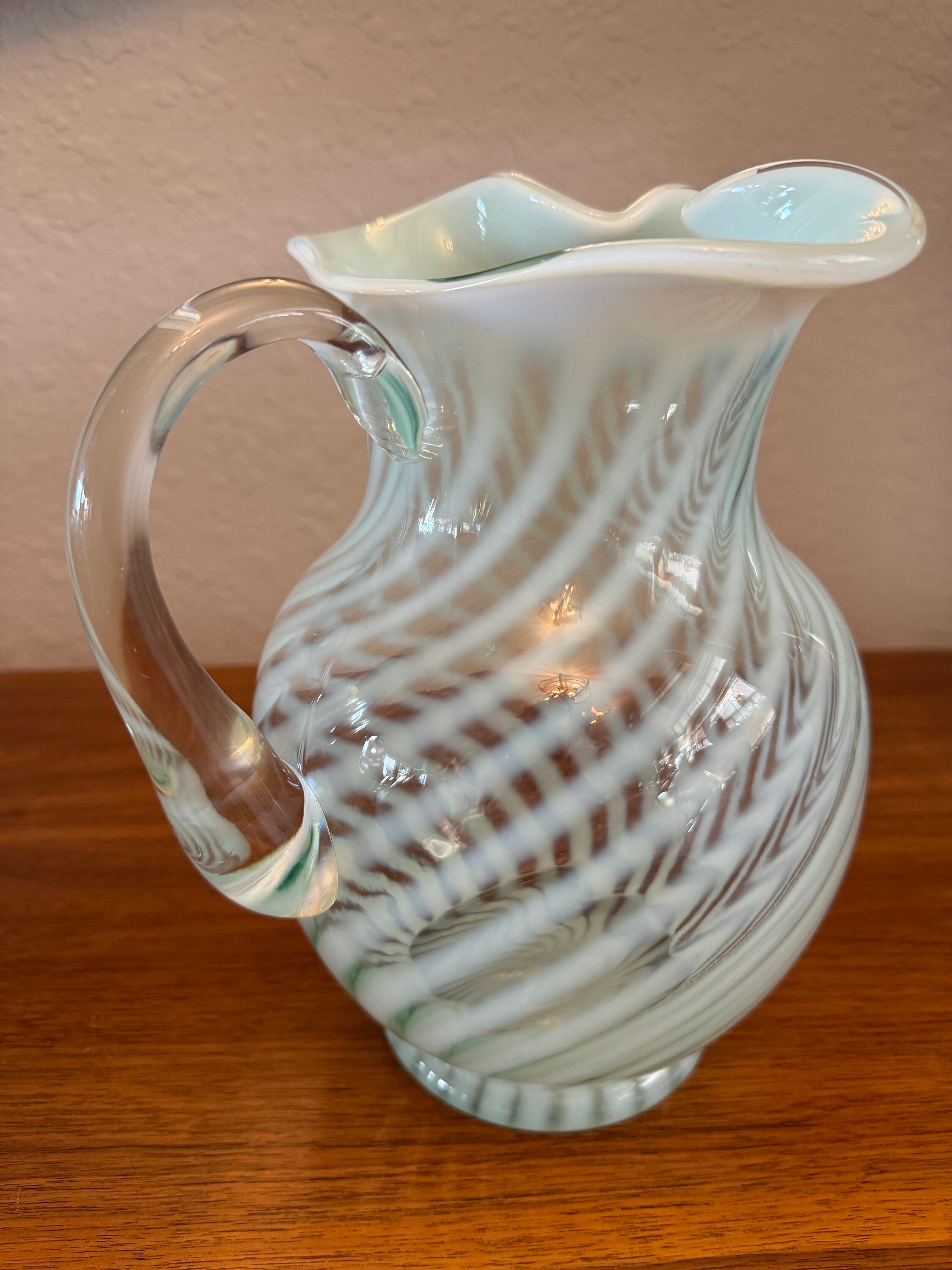 Fenton Spiral Optic Pattern White and Bluish Opalescent Swirl