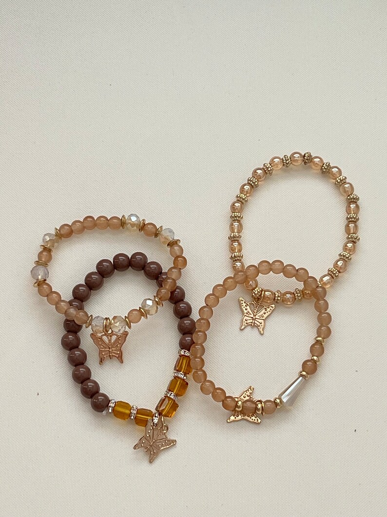 Brown Bead Bracelet Stack Set of Four Stretch Bead Bracelets Etsy