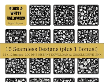 Halloween Digital Paper, Seamless Digital Halloween Images, Tiled Printable Paper, Scrapbooking, Jewelry Design, Halloween Crafts