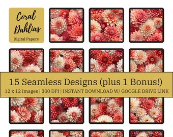 Dahlia Digital Paper, Seamless Dahlia Images, Tiled Printable Paper, Scrapbooking, Jewelry Design, Floral Digital Images, Dahlias Flowers