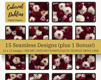 Dahlia Digital Paper, Seamless Dahlia Images, Tiled Printable Paper, Scrapbooking, Jewelry Design, Fun Floral Digital Images,Dahlias Flowers