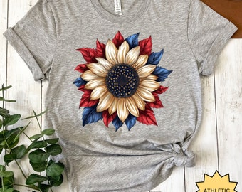 American Sunflower Shirt, Patriotic Sunflower Shirt, USA Flag Sunflower Tee, Freedom Tshirt, 4th of July Graphic Shirt, Gift for an American
