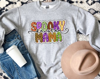 Custom Spooky Mama Sweatshirt, Halloween Mom Sweater, Cool Mama Crewneck, Spooky Season Shirt,Mama Halloween Sweatshirt,Halloween Crewneck