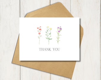 Printable Thank You Cards | Wildflower Thank You Card | Thank You Note | Simple Thank You Card | Wedding Thank You | Baby Shower Thank You