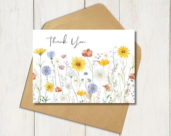 Printable Thank You Cards | Wildflower Thank You Card | Thank You Note | Simple Thank You Card | Wedding Thank You | Baby Shower Thank You