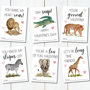 Druckbare Valentinstagskarten für Kinder | Zootiere Valentinstag | Valentinstag Schule | Klassenzimmer Valentinstag | Safari Tier Valentinstag