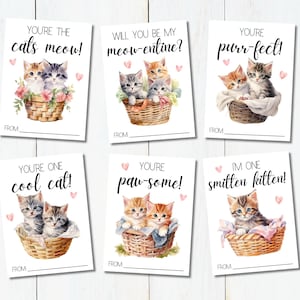 Cartes imprimables de la Saint-Valentin pour enfants | Chat Saint-Valentin | L'école Saint-Valentin | Carte de Saint-Valentin animale | Carte Saint-Valentin chaton
