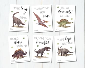 Dinosaur Valentine's Day Cards for Kids: Printable Classroom Valentines (PDF)