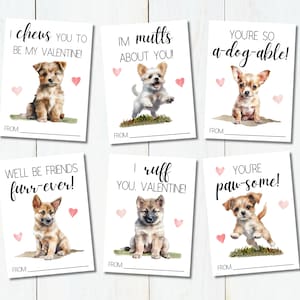de Saint-Valentin imprimables pour enfants | Chien Saint-Valentin | L'école Saint-Valentin | Saint-Valentin en classe | Chiot Saint-Valentin | Carte animaux