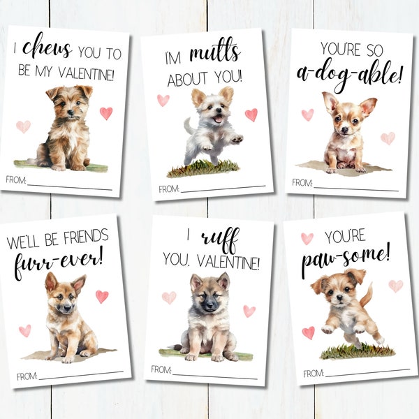 Printable Valentine's Day Cards for Kids | Dog Valentine | School Valentine | Classroom Valentine's Day | Puppy Valentine | Animal Card