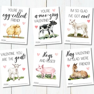de Saint-Valentin imprimables pour enfants | Animaux de la ferme Saint-Valentin | L'école Saint-Valentin | Saint-Valentin en classe | Carte Saint-Valentin animal