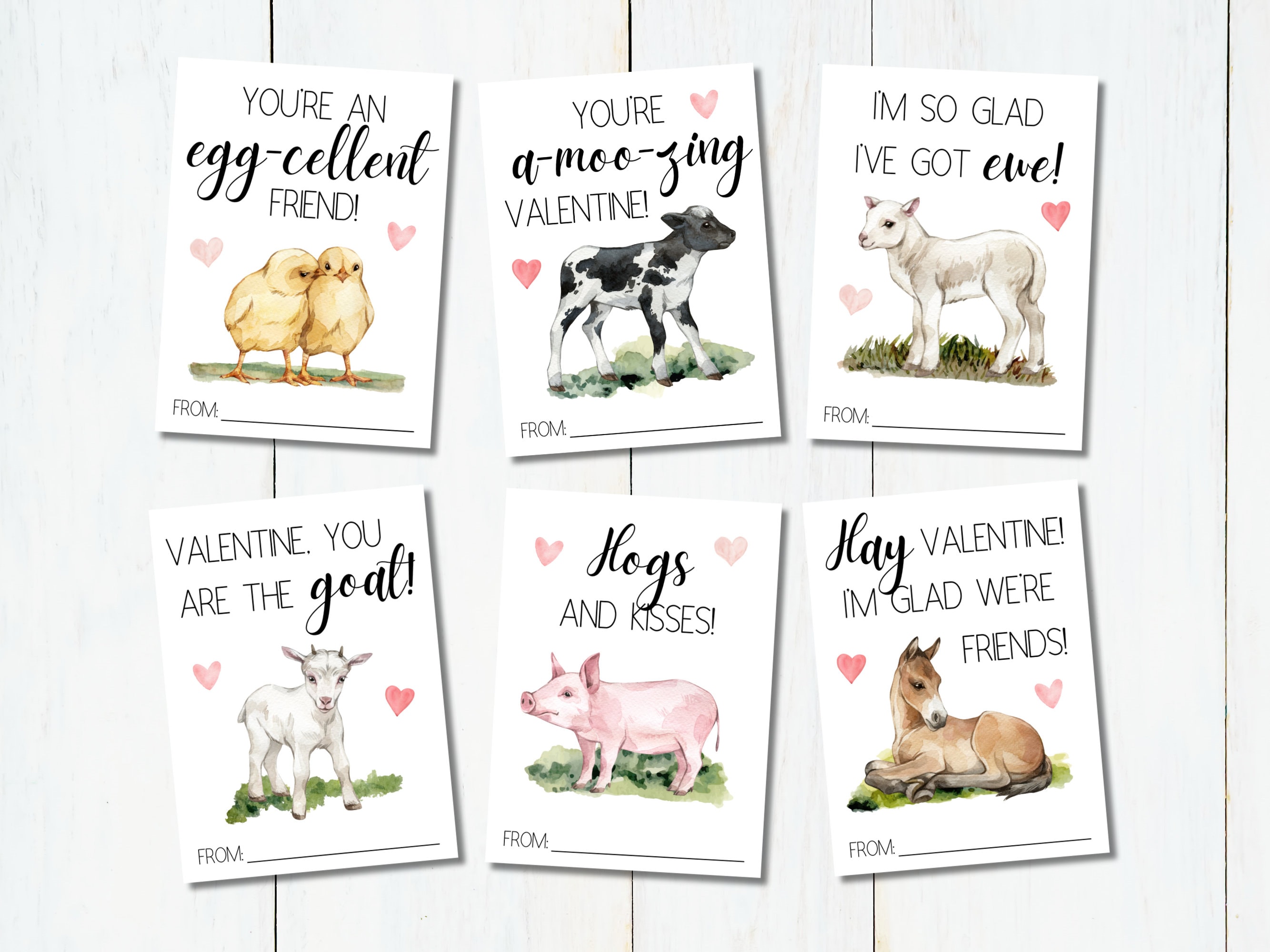 Farm Animal Valentine's Day Cards for Kids: Printable Classroom ...