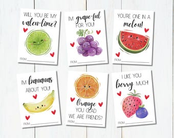 Fruit Valentine's Day Cards for Kids: Printable Classroom Valentines (PDF)