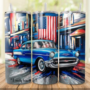 Vintage Chevy Bel Air Sublimation Designs for for 20 oz Skinny/Straight Tumbler, Bundle of 2 png files