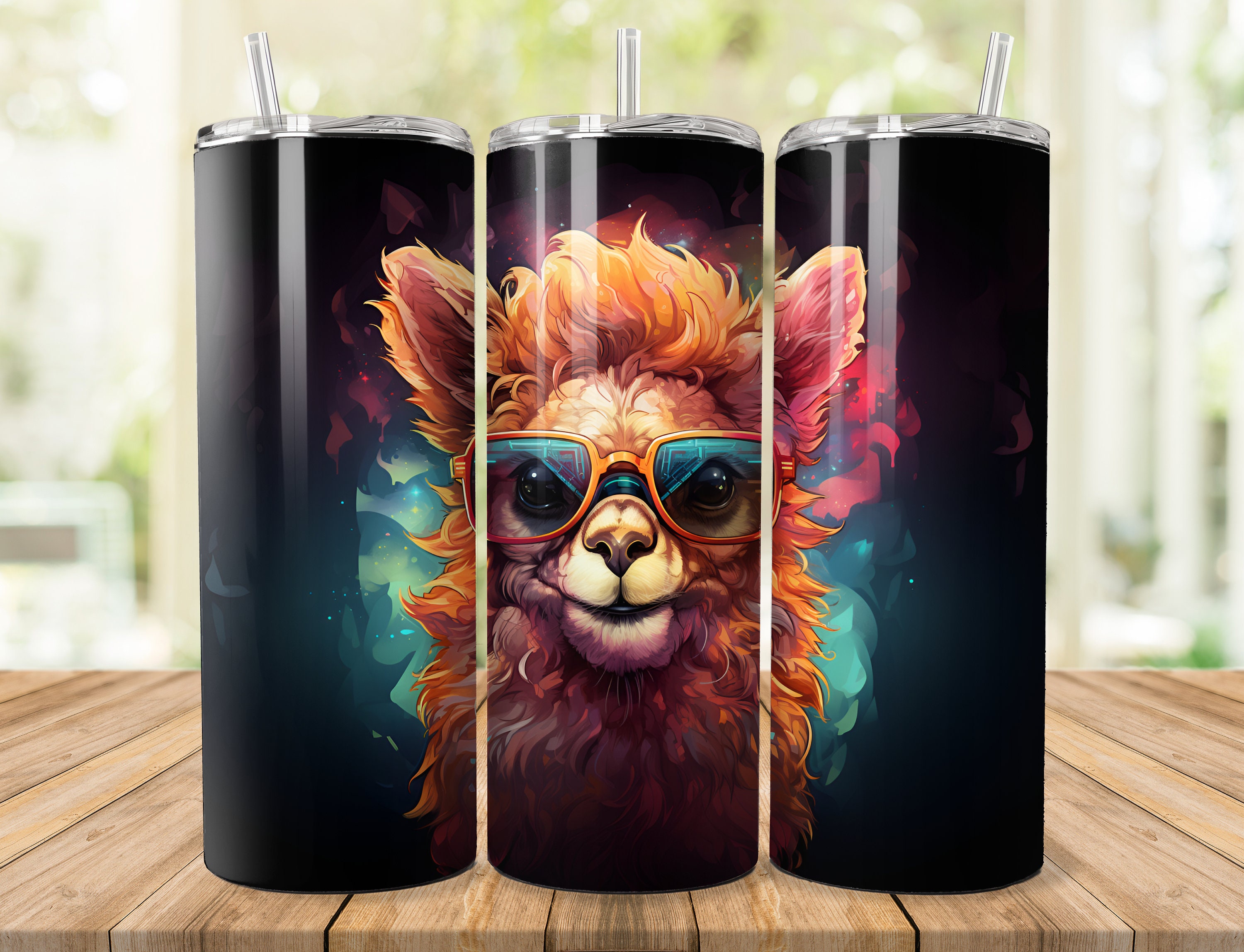 Cyberpunk Alpaca Tumbler Sublimation Designs for for 20 oz Skinny/Straight Tumbler, Bundle of 2 png files