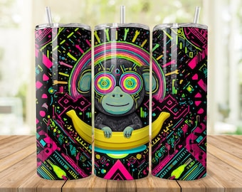 Psychedelic Monkey Tumbler Wrap: Trippy Neon Ape Sublimation (20oz Digital Download, 2 PNG Files)