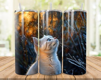 Tabby Cat Tumbler Sublimation Design: Winter Scene (2 PNG Files)