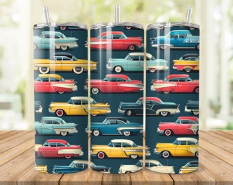 Vintage Cars PNG for 20 oz Skinny Tumbler Sublimation Designs