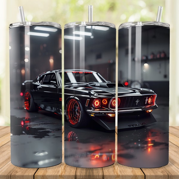 Vintage Ford Mustang Sublimation Designs for for 20 oz Skinny/Straight Tumbler, Bundle of 2 png files