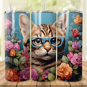 Kitten Flowers Tumbler Wrap for 20 oz Skinny Tumbler Sublimation Designs