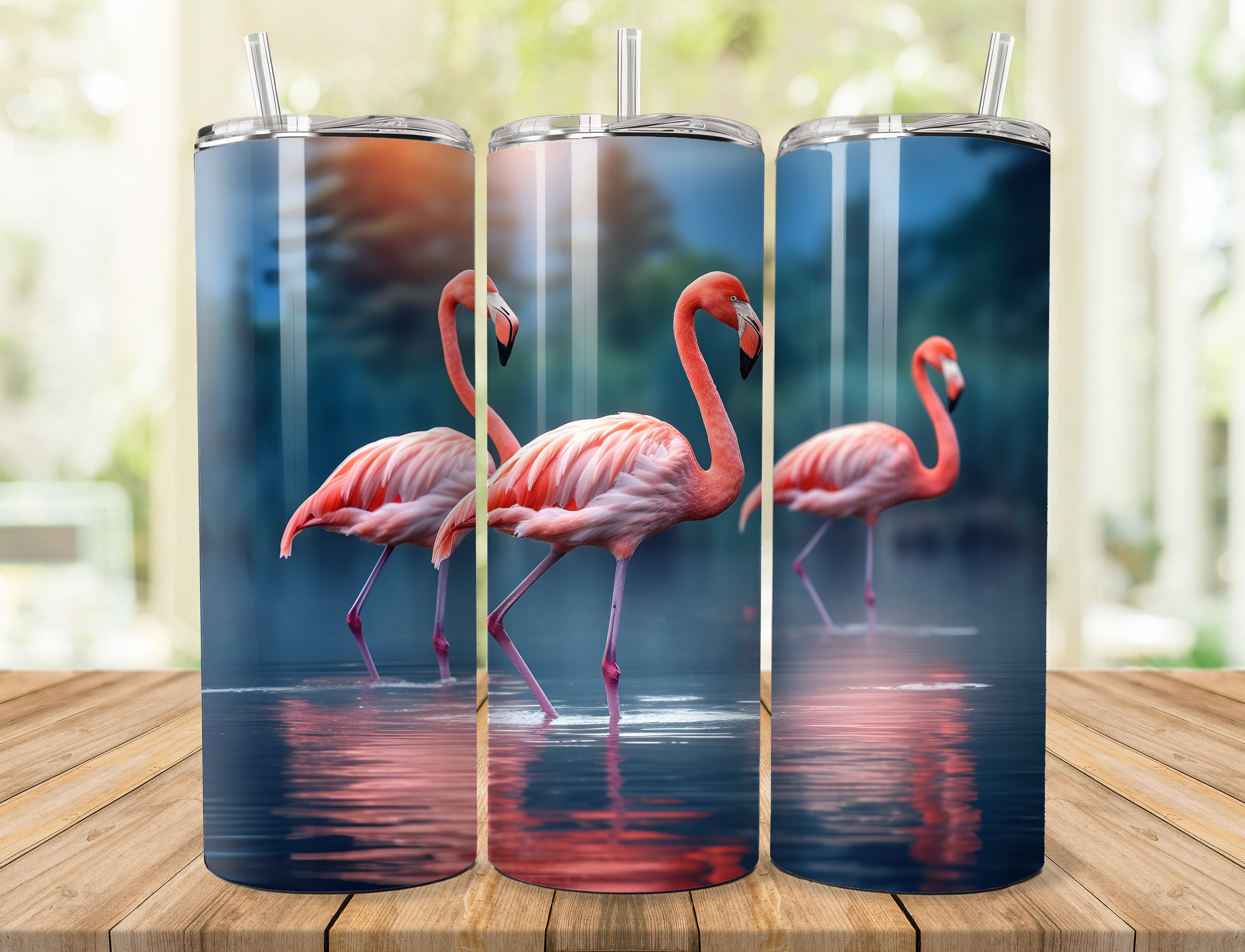 Flamingo Tumbler Sublimation Designs for for 20 oz Skinny/Straight Tumbler, Bundle of 2 png files