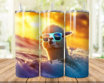 Surfing Alpaca Tumbler Sublimation Design: 20 oz Skinny Tumbler (Digital Download)