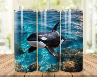 Orca Whale Tumbler Wrap: Ocean Sea Life Design (2 PNG Files) Digital Download