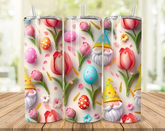 3D Easter Eggs with Tulips Design for 20 oz Skinny Tumbler Sublimation