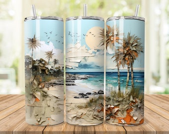Beach Tumbler Sublimation Design: 20 oz Skinny Tumbler Wrap (PNG Digital Download)